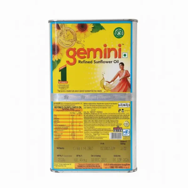 जेमिनी सुर्यफुल तेल डबा १५ ली